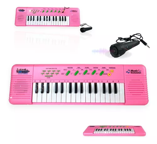 Piano Infantil Rosa Menina Musical Microfone Teclado em Promoção