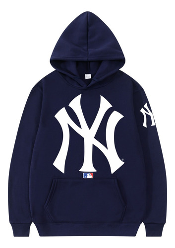 Sudadera Estilo Yankees, Unisex Con Capucha  Negro