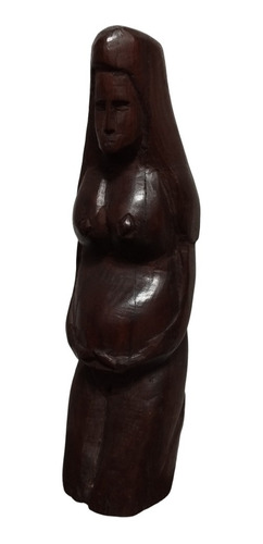 Talla Madera Escultura Mujer Embarazada Pequeña Mide 17 Cm 