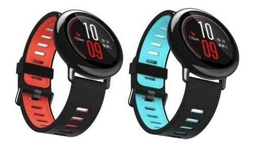 Kit Pulseira 22mm Silicone Color Para Relógio E Smartwatch Cor Preta-Vermelha/Preto-Azul Largura 22 mm