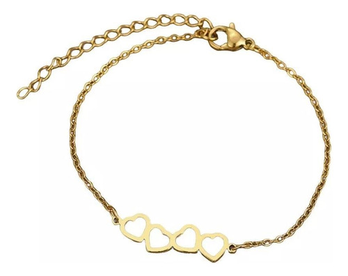 Pulseira Feminina Corações - Banhada A Ouro 18k