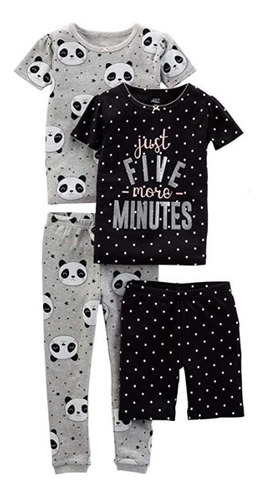 Pijamas Carter -  Niñas Talla 6 - Figura Oso Panda Gris 