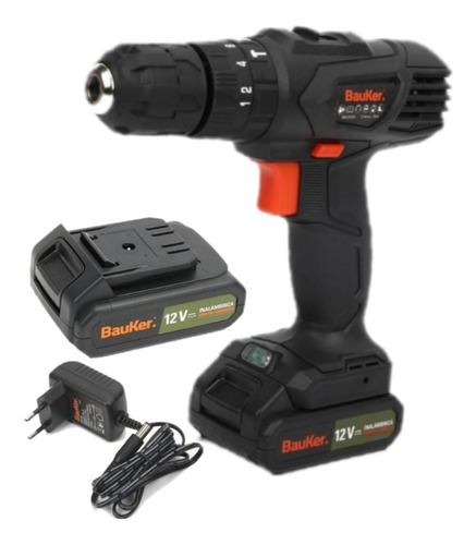 Taladro 12 V + 2 Baterías 12v + Cargador Bauker 