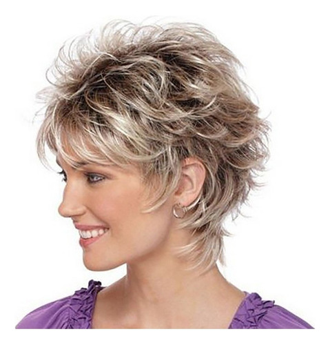 . A092 Peluca Corte De Pelo Corto Y Rizado Color Degradado