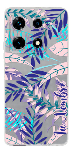 Funda Para Infinix Para Mujer Hojas Azules Con Tu Nombre
