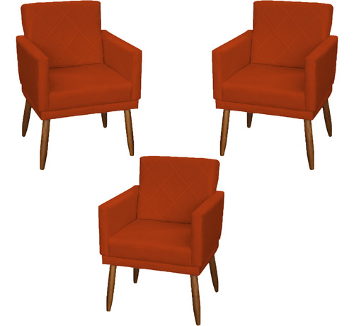 Kit 3 Poltronas Decorativas Para Recepção Consultório Cores Cor Terracota Desenho Do Tecido Suede Liso