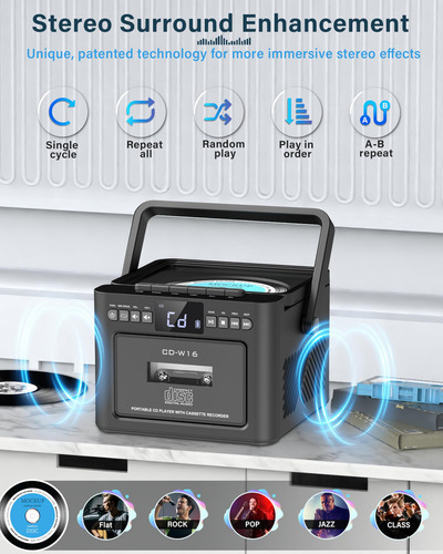 Leitor De Cd Boombox Gradio Recarregável Com Cassete Bluetoo
