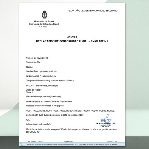Termómetro Infrarrojo Digital Láser Certificado Anmat