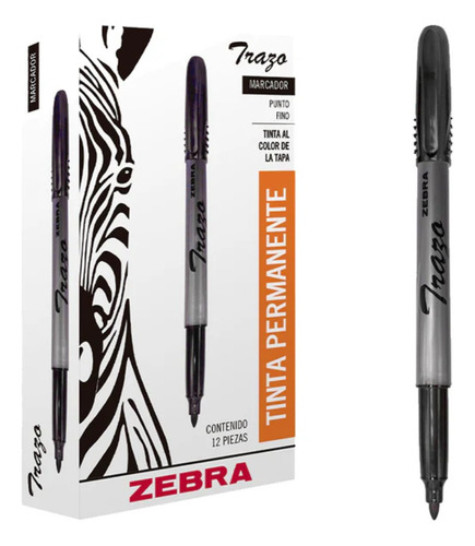 12 Marcador Permanente Trazo Zebra Punto Fino Color Negro