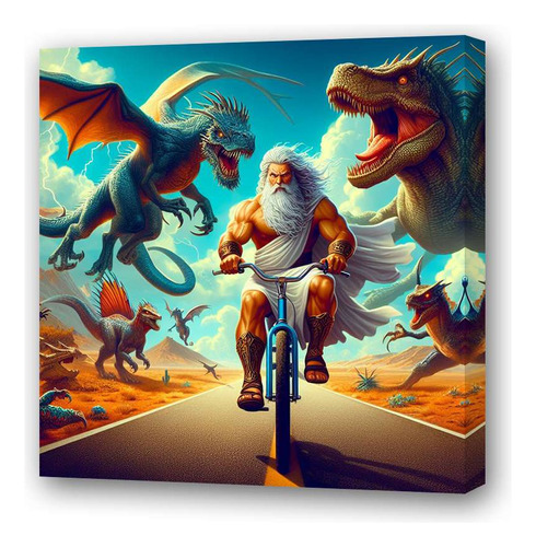 Cuadro 60x60cm Zeus Andando En Bicicleta Dragon Dinos M1