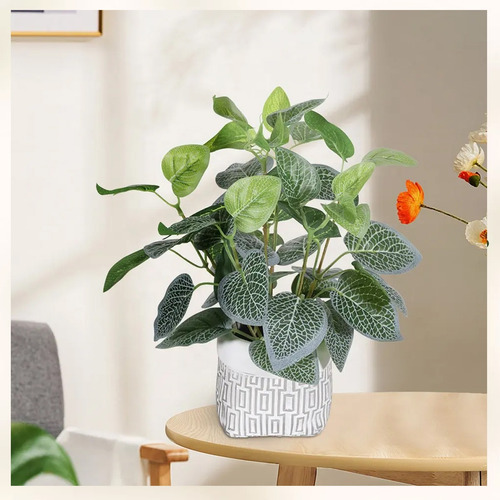 Planta Artificial Con Maceta Escritorio Conica + Piedras