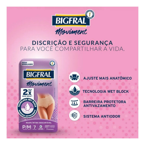 Kit 4 Pct Bigfral Roupa Intima Moviment Feminina P/m7 G/xg7