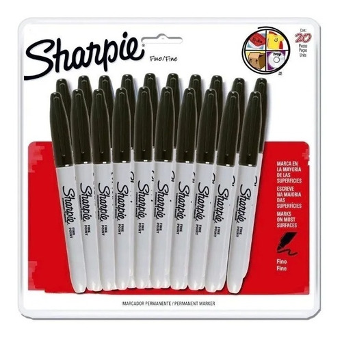 Sharpie Marcador Permanente Negro 20 Piezas Punto Fino