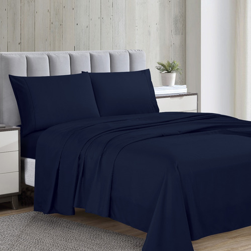 Juego De Sabanas Soft King Size Tacto Suave Color Azul Marin
