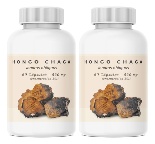 Chaga- Pack 2 Frascos De 60 Caps C/u (cada Una De 560 Mg)