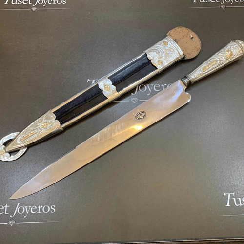 Imagen 4 de 9 de Cuchillo Facón 36 Cm Solingen, En Plata Y Oro. Escudo. Tuset