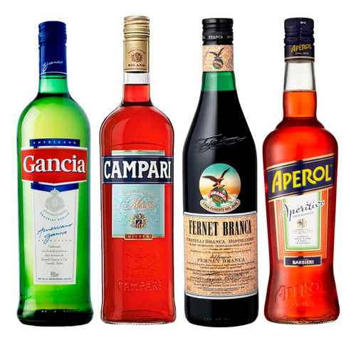 Combo Aperitivos Fernet Branca + Aperol + Campari + Gancia