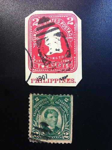 Timbre Eua Estampillas 2¢ Filipinas Washington 1907 Relieve