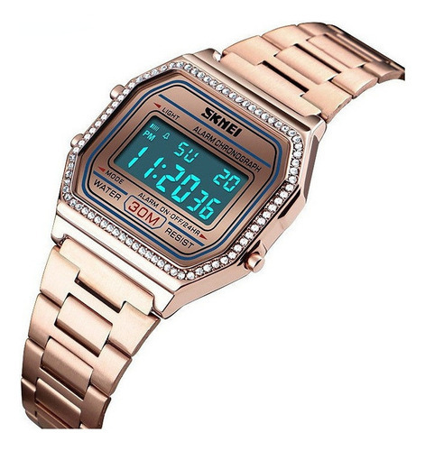 Relojes Electrónicos Skmei Led Diamond Para Mujer Color De La Correa Rose Golden