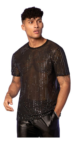 Milumia Hombres Camiseta Transparente De Malla Con Diamantes