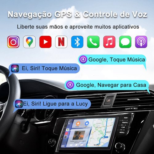 Central Multimidia Universal Tela Touch De 10 Polegadas 1 Din Android 12 2gb+32gb Bluetooth Gps Carplay Sem Fio Com Câmera Ré 12 Leds Yonjooz