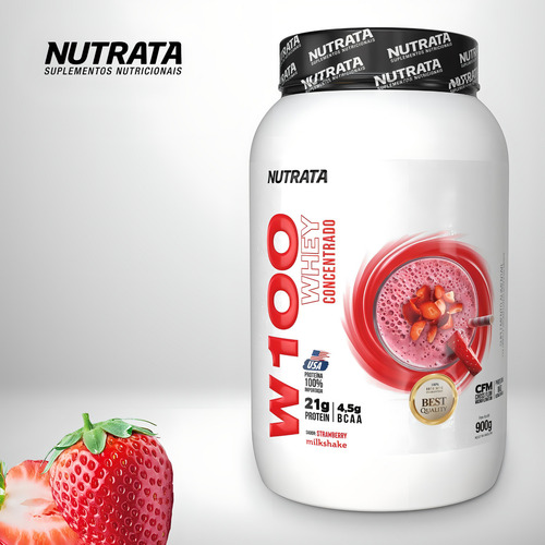 Whey Protein Concentrado W100 - Sabor Morango Strawberry Milkshake - Nutrata Morango
