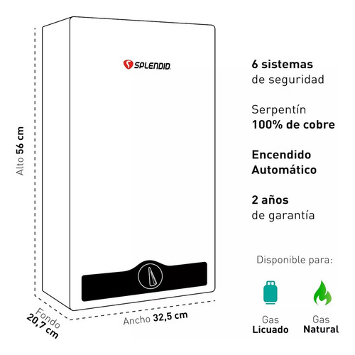 Calefon Splendid 10 Litros Gas Natural Tiro Natural