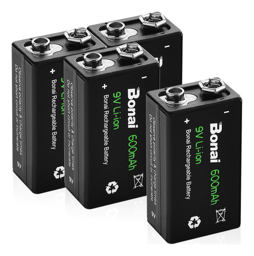 Bonai Bateras Recargables De 9 V De 600 Mah De Alta Capacida