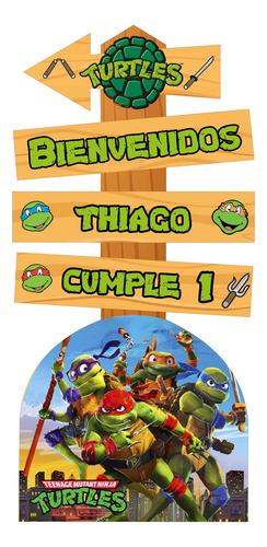 Letrero Bienvenida Tortugasninja Coroplast Decoracion Fiesta Diseño