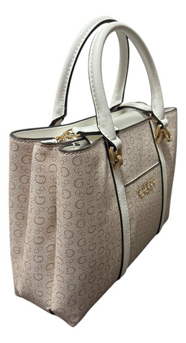 Bolsa Guess Satchel Color Beige Para Dama Sg959306-kha Beige Estampado Oro Blanco