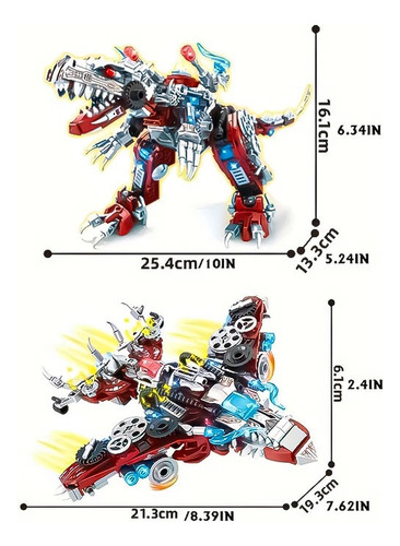 Dinosaurio Kit Robot Para Armar Robotica Jurassic Park 2 En1 Dinosaurio Plateado