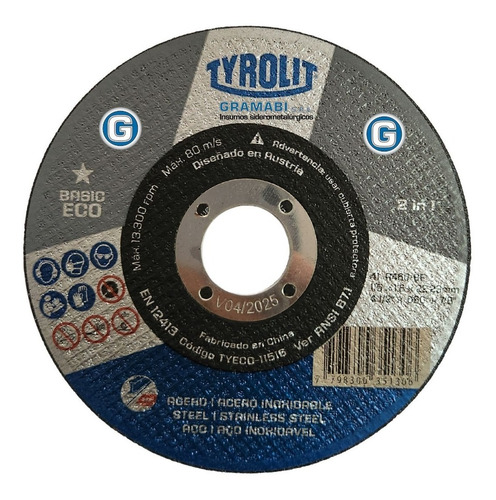 Disco Corte Tyrolit Basic Eco 115 X 1,6 Mm X 25un Amoladora