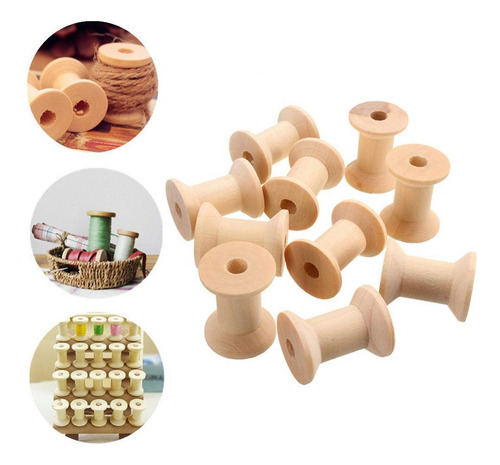 6 X 100 Uds Bobinas De Costura De Madera VacĂas Carrete De