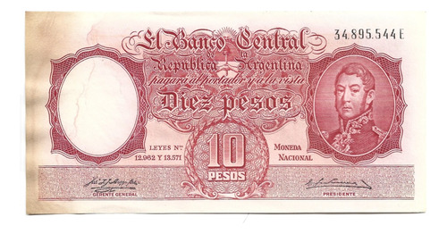 Liquido Billete De Argentina.  10 Pesos Mn 1960