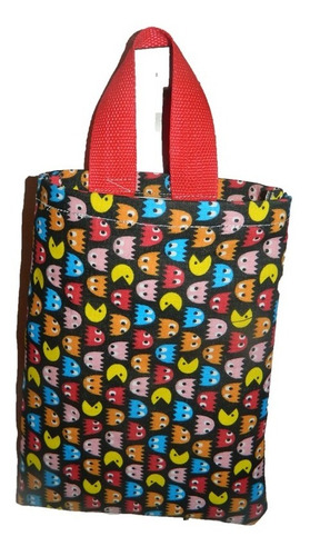 Bolsa Para Auto Gabardina Forrada Estampada - Motivo Pacman