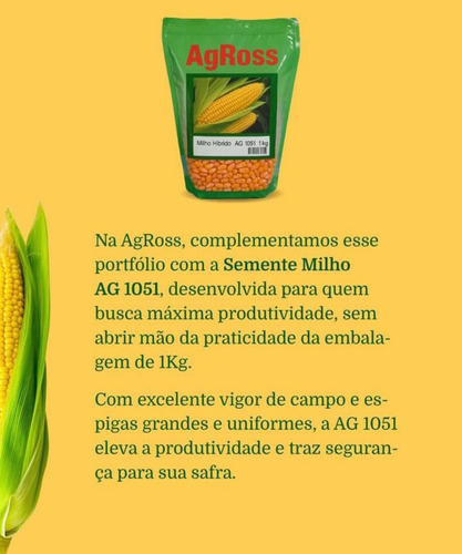 Semente Milho Doce Agroceres 1kg Alta Qualidade Hibrido 1051