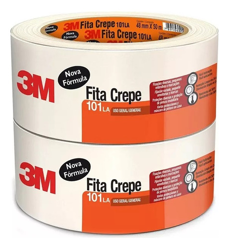 Fita Crepe 3m 101LA 48mm X 45m  2 Rolos