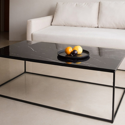 Imagen 5 de 10 de Mesa Ratona Simil Marmol Con Base De Hierro Minimalista