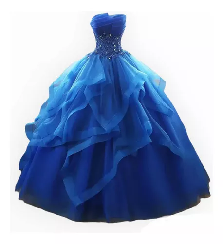 Vestido Xv Años 15 Años Fino Cenicienta Azul Quinceañera