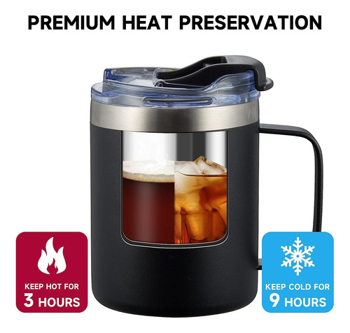 Aloufea Taza De Café Isotérmica De 12oz Con Asa, Stainl 66