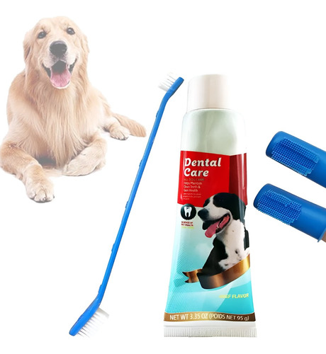 Kit Crema Dental Para Mascotas + Cepillos De Dientes Perros 