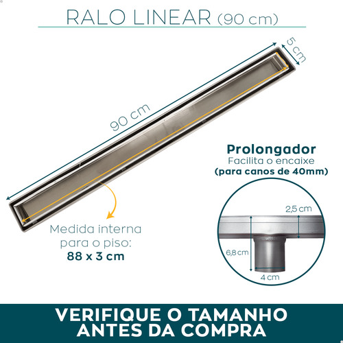 Ralo Linear 90 Cm Aço Inox Tampa Invisível Oculto Retangular Box Banheiro Luxo Não É Pvc Dona D.cor