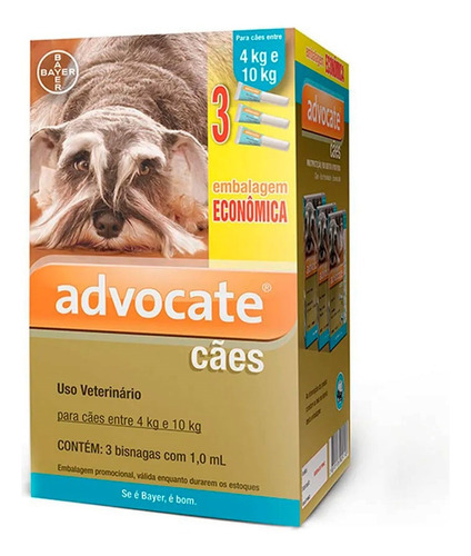 Combo Antipulgas Advocate Cães 4kg Até 10kg Bayer