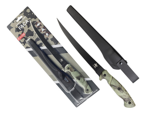 Faca Pesca Albatroz F-1109 Fileteira C/bainha 38cm Inox Cor Verde-musgo