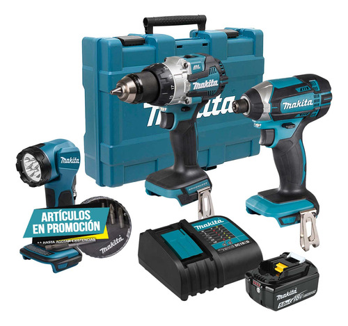 Rotomartillo + Llave Impacto Makita 18v + Linterna + Puntas