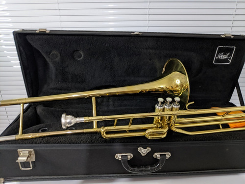 Trombone Weril F670 Longo Sib Pistos Dourado - Completo -  