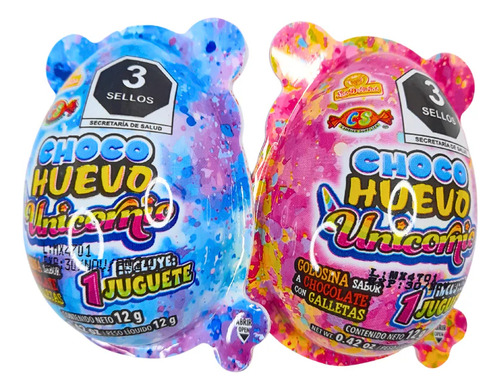 Pack 3 Choco Huevo Sorpresa Tipo Kinder, Unicornio 24 Pz C/u