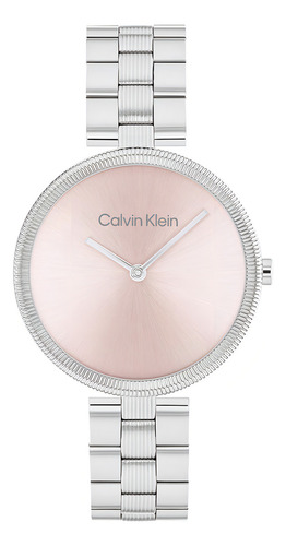 Reloj Mujer Calvin Klein 25100015 Gleam Correa Plateado Bisel Plateado Fondo Rosa