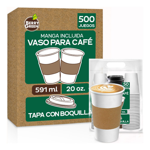 500 Vasos Blancos Para Café Apilables De 20 Oz Desechables Con Tapa Negra Y Manga Fácil de Personalizar