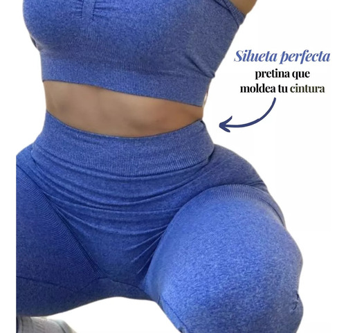 Top Bralette+ Leggin Push Up (color Azul Marino, Tela Suave)